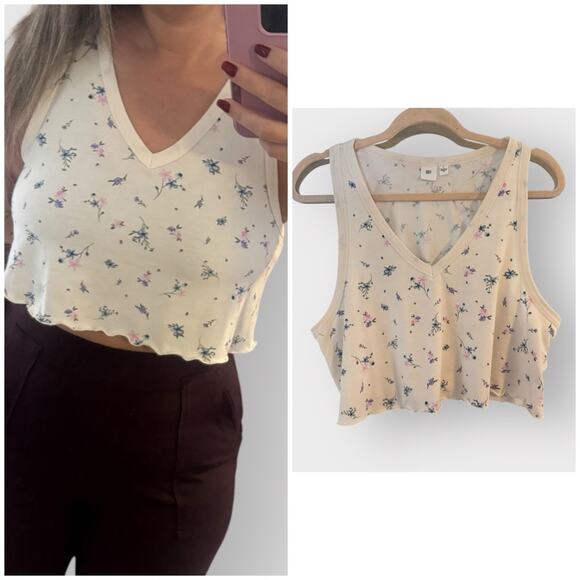BP Floral Cream Crop Top, Large - Picture 1 of 6